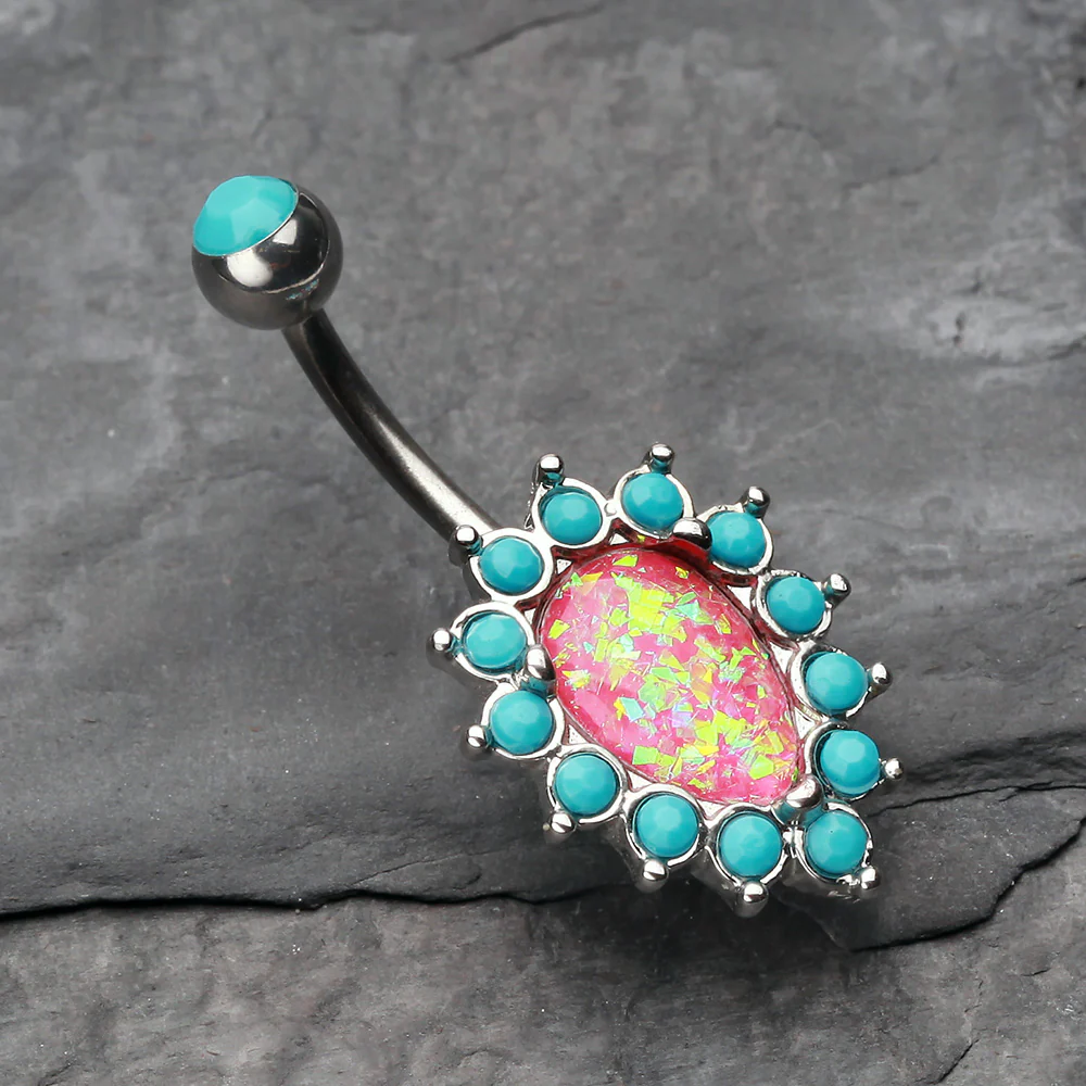 Opulent Opal Turquoise Belly Button Ring - Image 3