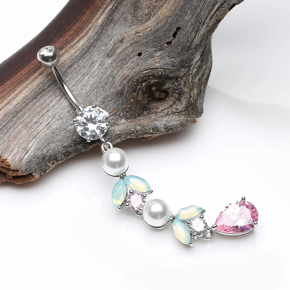 Pastel Lumi Pearlescent Dangle Leaf Drop Belly Button Ring - Image 3