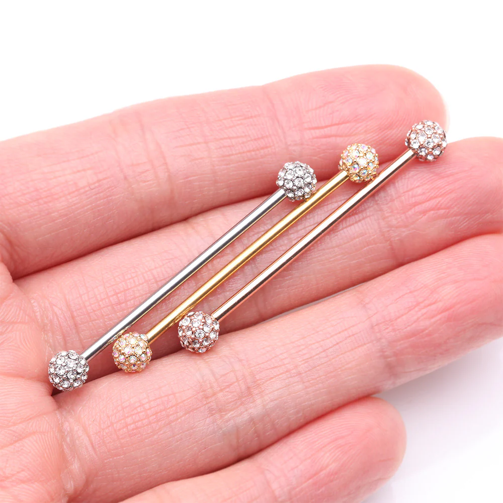 Pave Sparkle Full Dome Industrial Barbell - Image 4