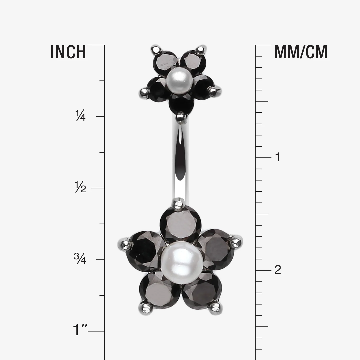 Pearl Bead Flower Sparkle Belly Ring - Image 2