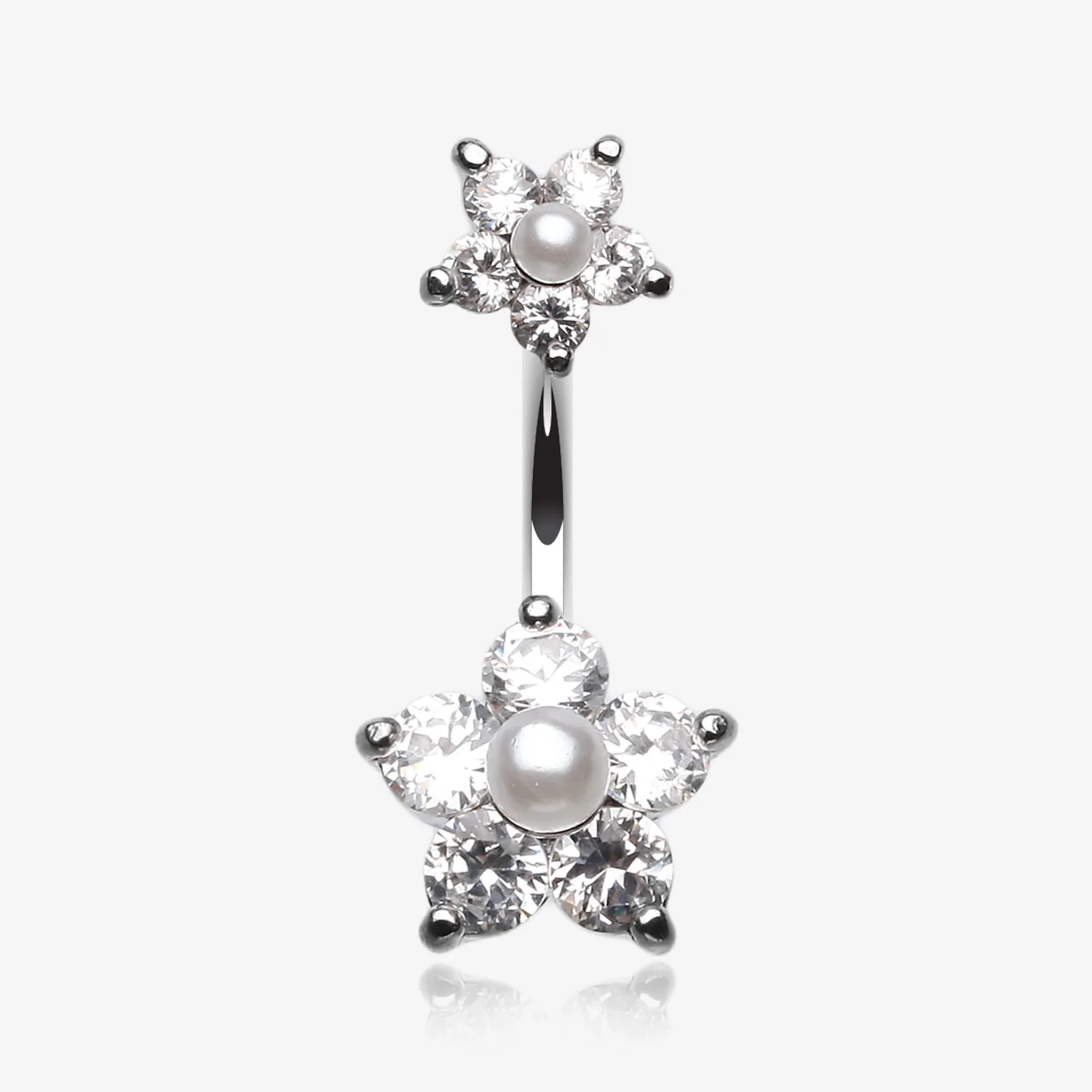 Pearl Bead Flower Sparkle Belly Ring