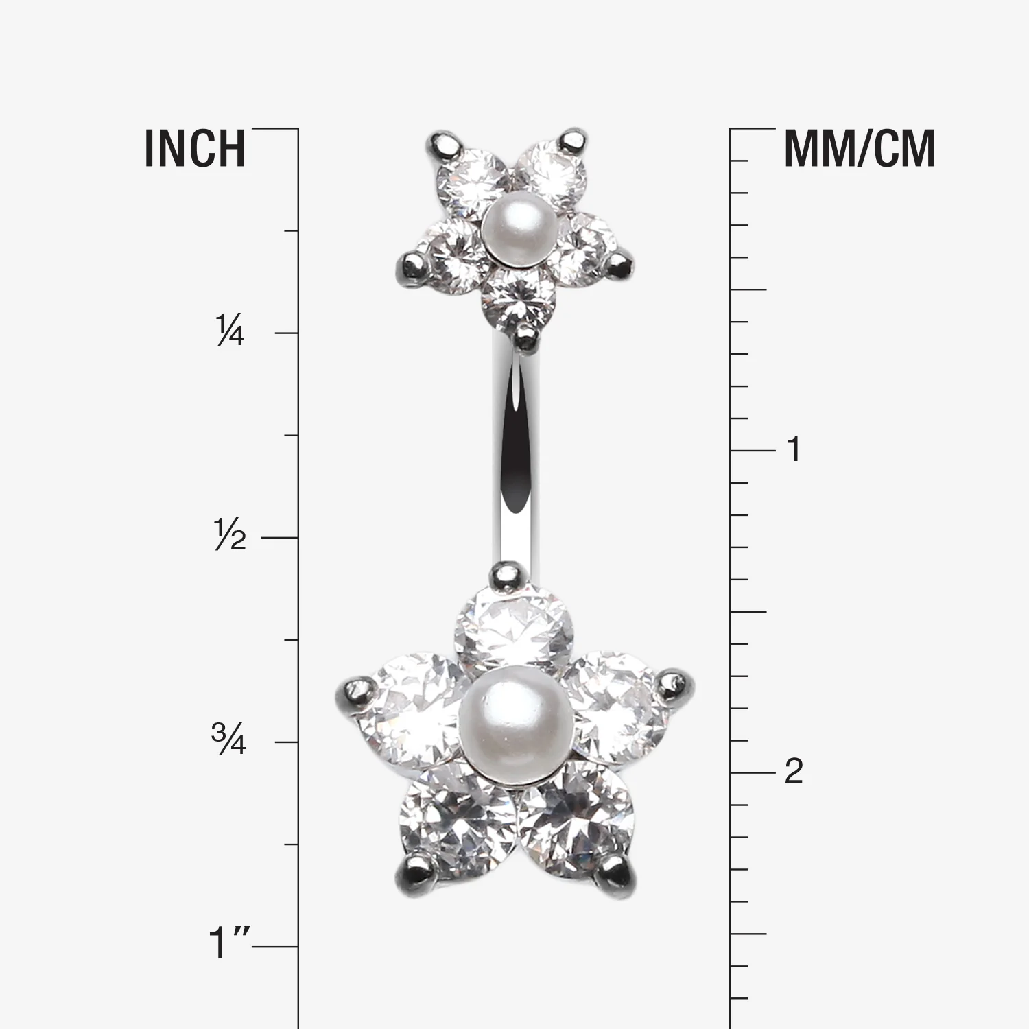 Pearl Bead Flower Sparkle Belly Ring - Image 2
