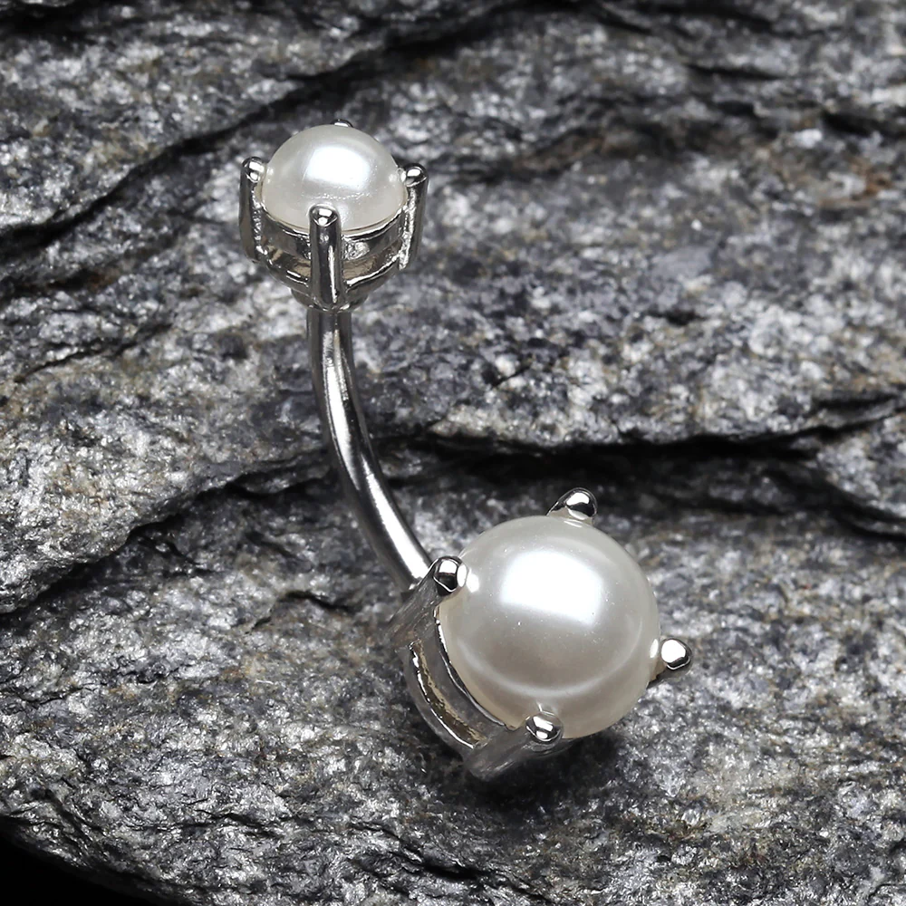 Pearlescent Shine Prong Set Belly Button Ring - Image 3