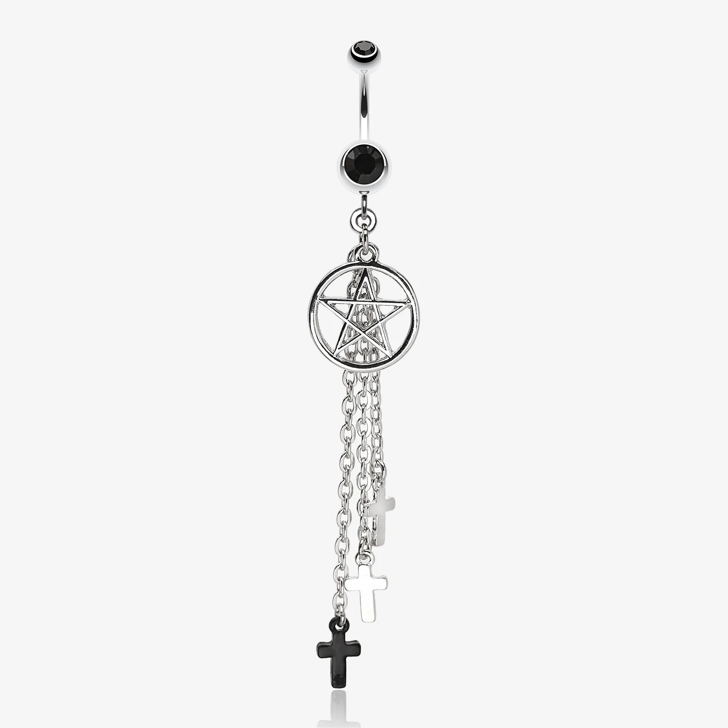 Pentagram Triple Cross Charm Dangle Belly Ring