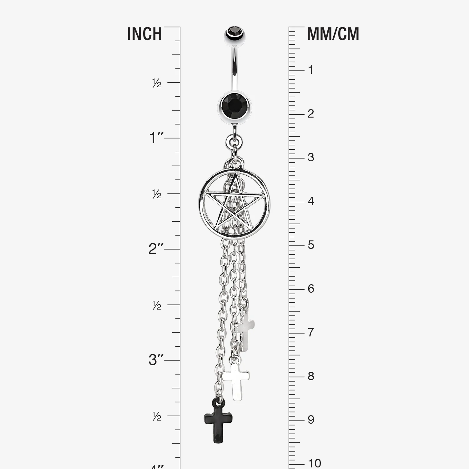 Pentagram Triple Cross Charm Dangle Belly Ring - Image 2