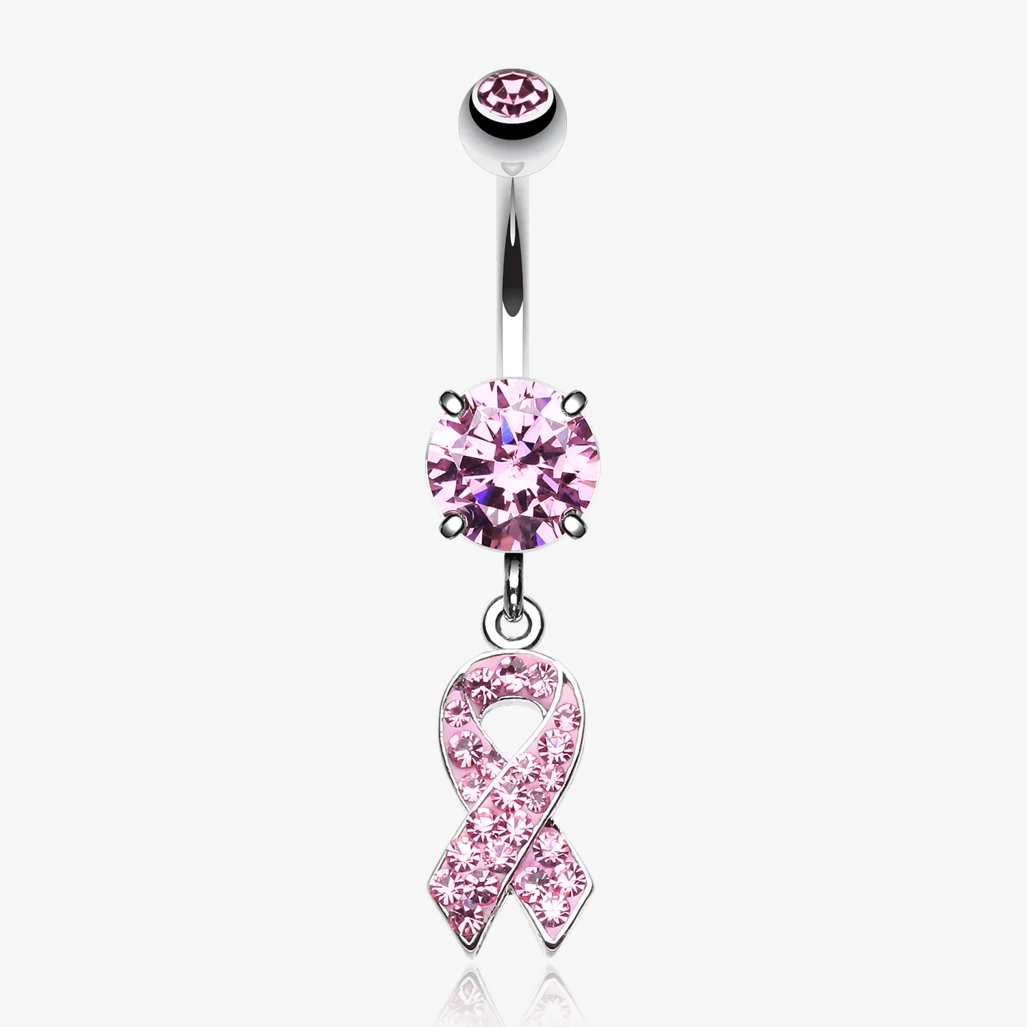 Pink Awareness Ribbon Multi-Gem Sparkle Dangle Belly Button Ring