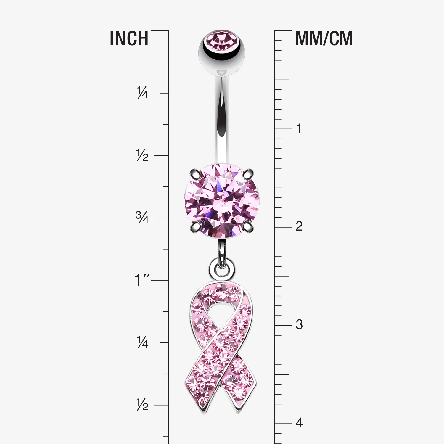 Pink Awareness Ribbon Multi-Gem Sparkle Dangle Belly Button Ring - Image 2