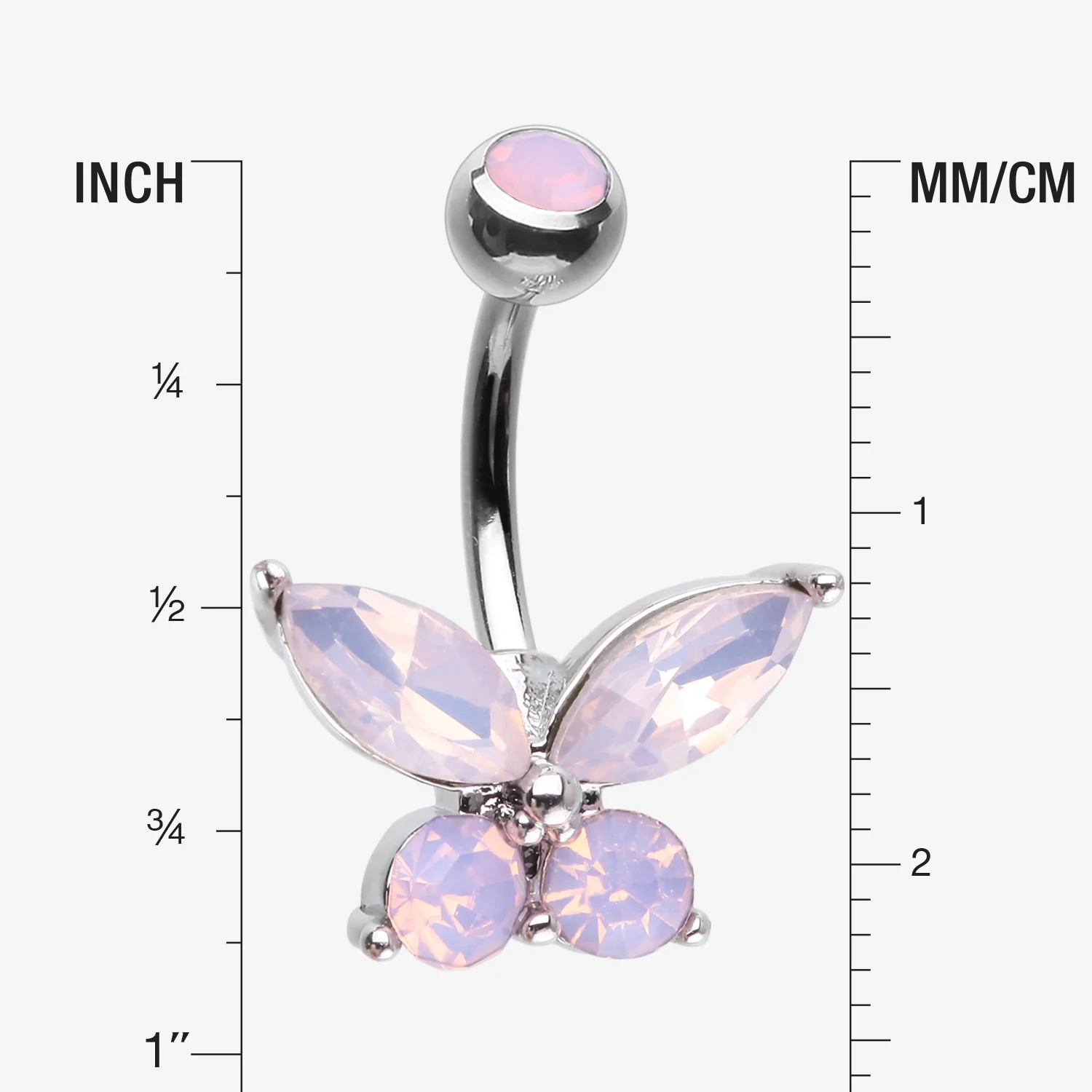 Pink Opalite Sparkle Butterfly Belly Button Ring - Image 2