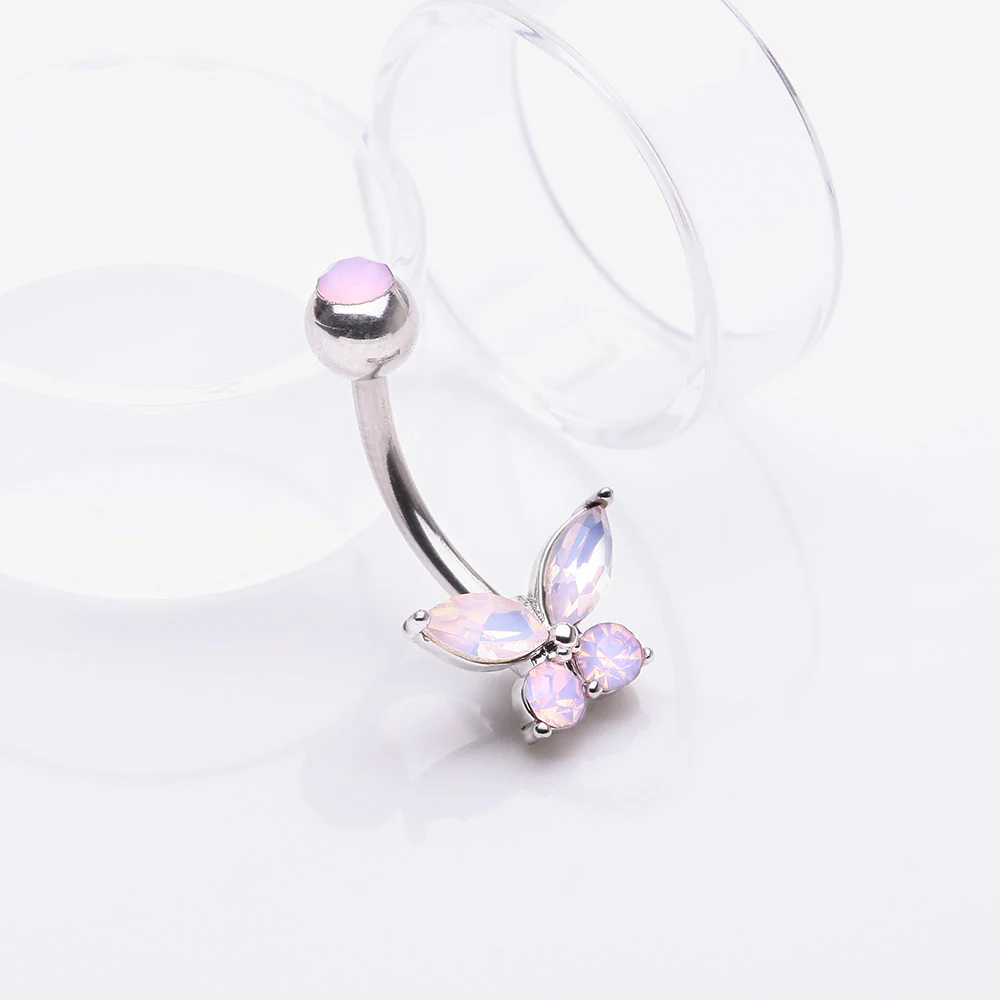 Pink Opalite Sparkle Butterfly Belly Button Ring - Image 3