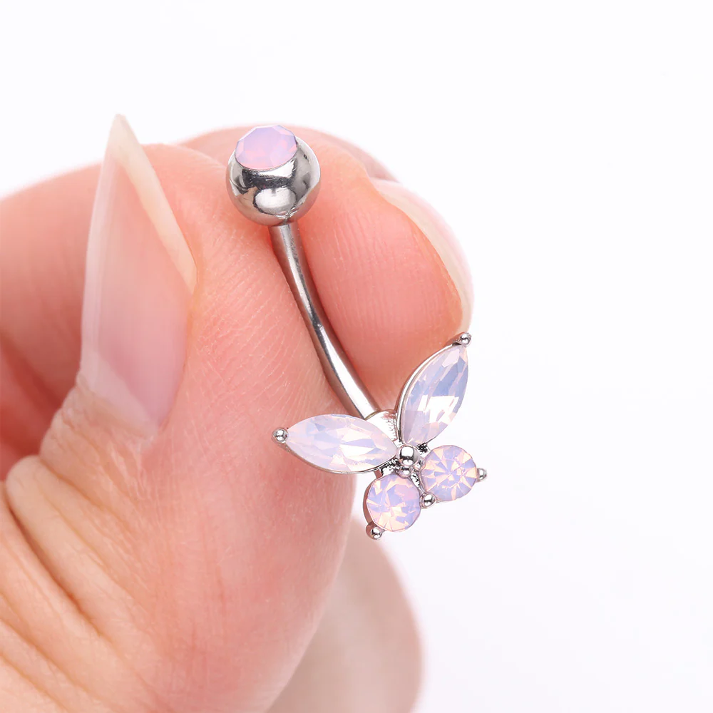 Pink Opalite Sparkle Butterfly Belly Button Ring - Image 4