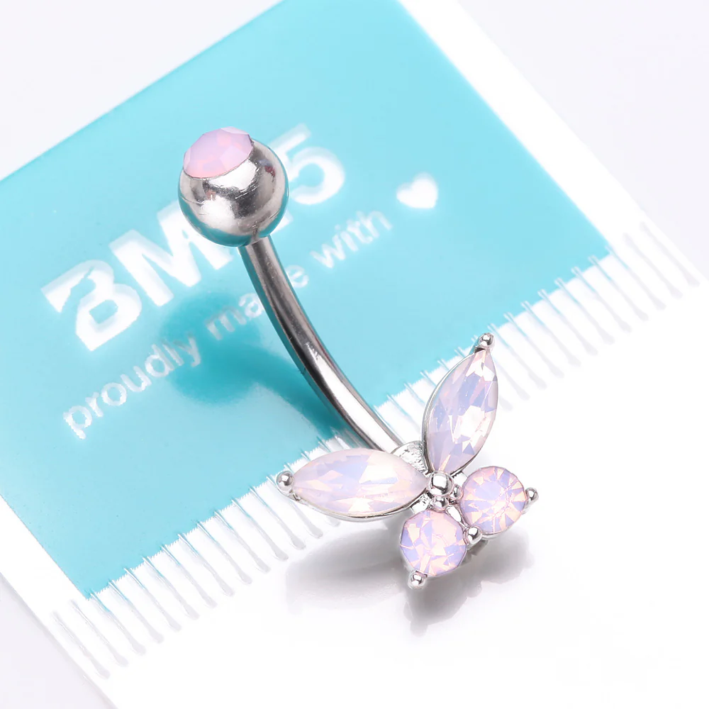 Pink Opalite Sparkle Butterfly Belly Button Ring - Image 5