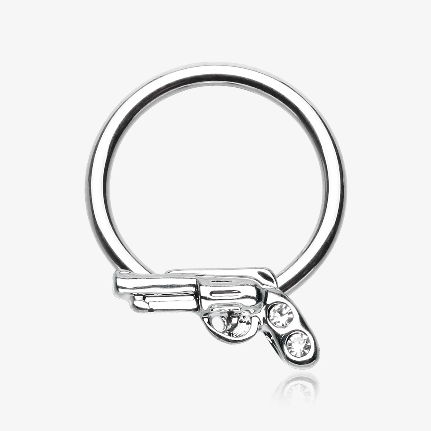 Pistol Gun Sparkle Captive Bead Ring