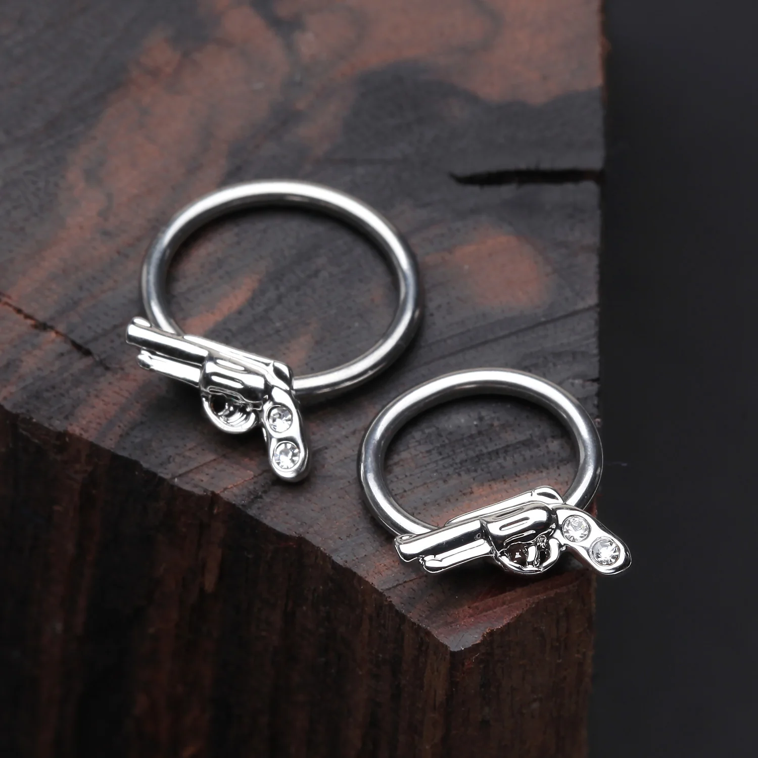 Pistol Gun Sparkle Captive Bead Ring - Image 2