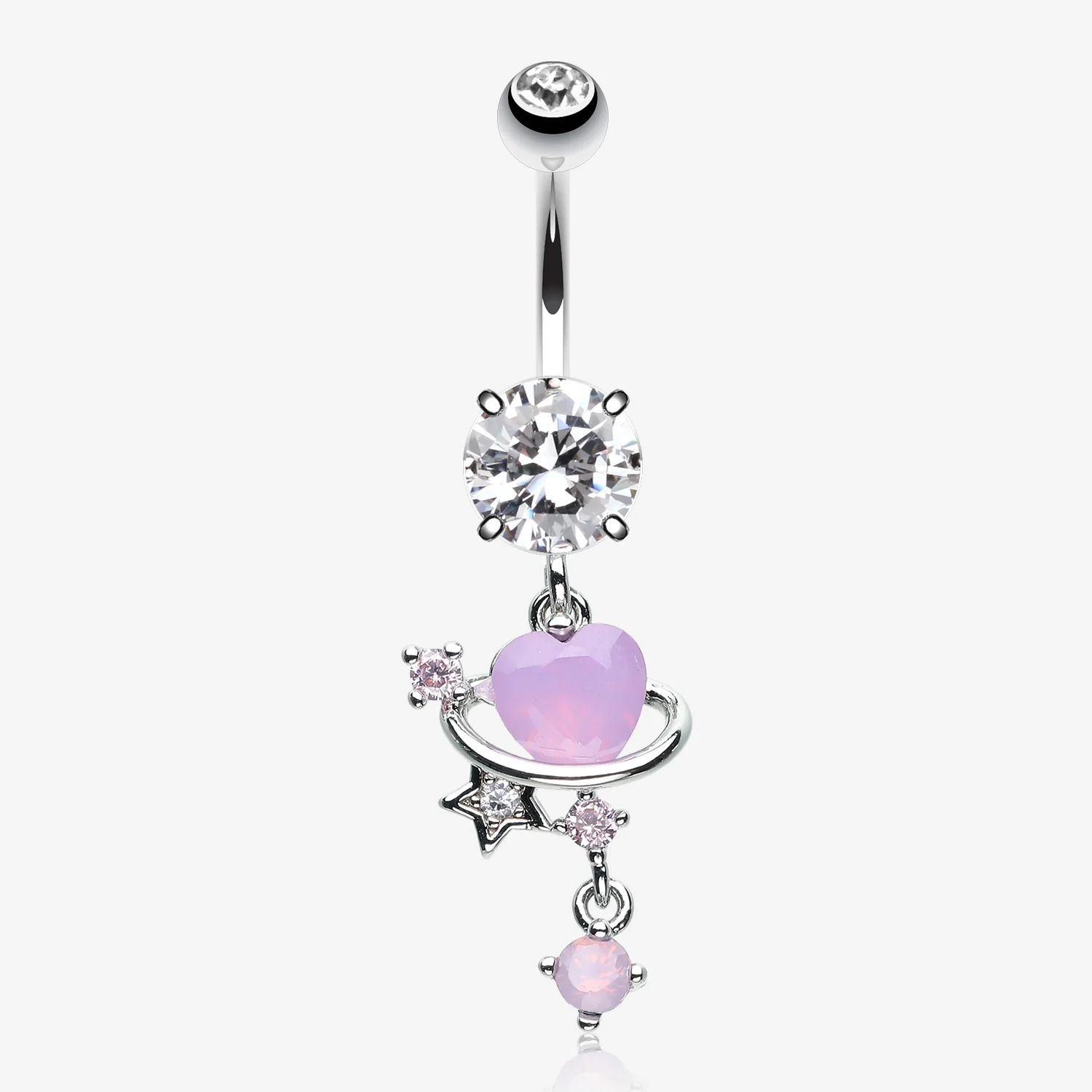 Planet Heart Sparkle Orbital Dangle Belly Button Ring