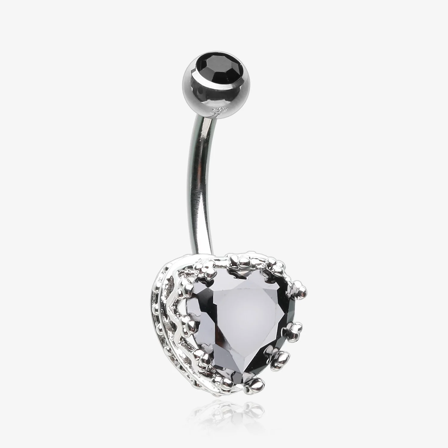 Princess Crown Prong Heart Sparkle Belly Button Ring