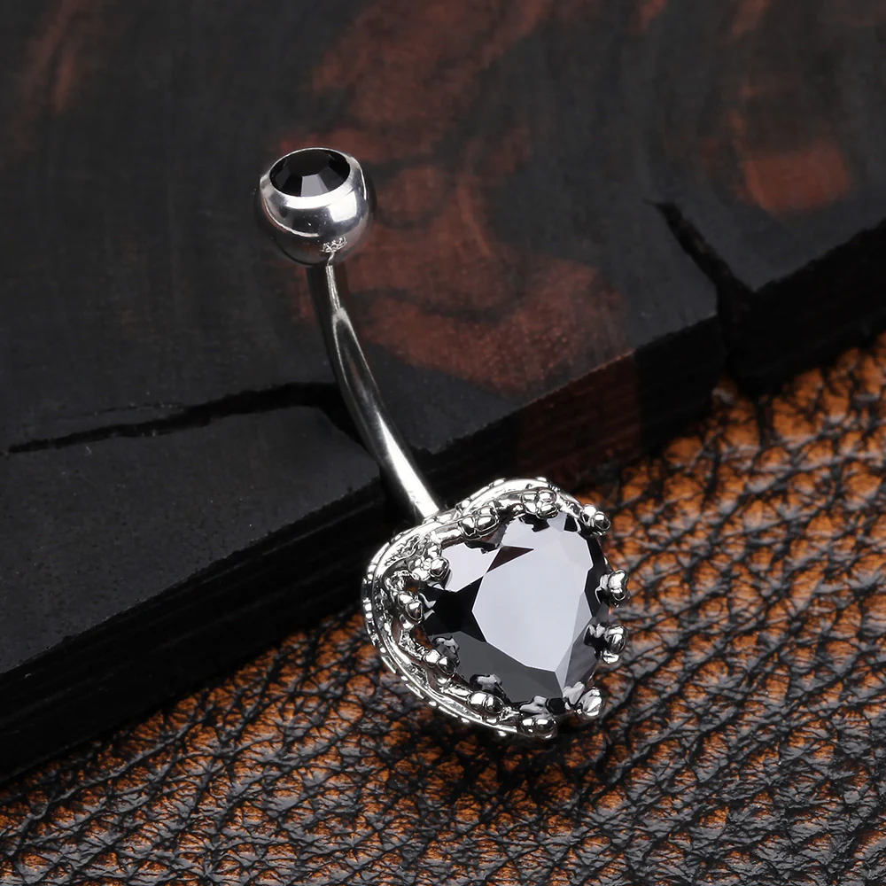 Princess Crown Prong Heart Sparkle Belly Button Ring - Image 3