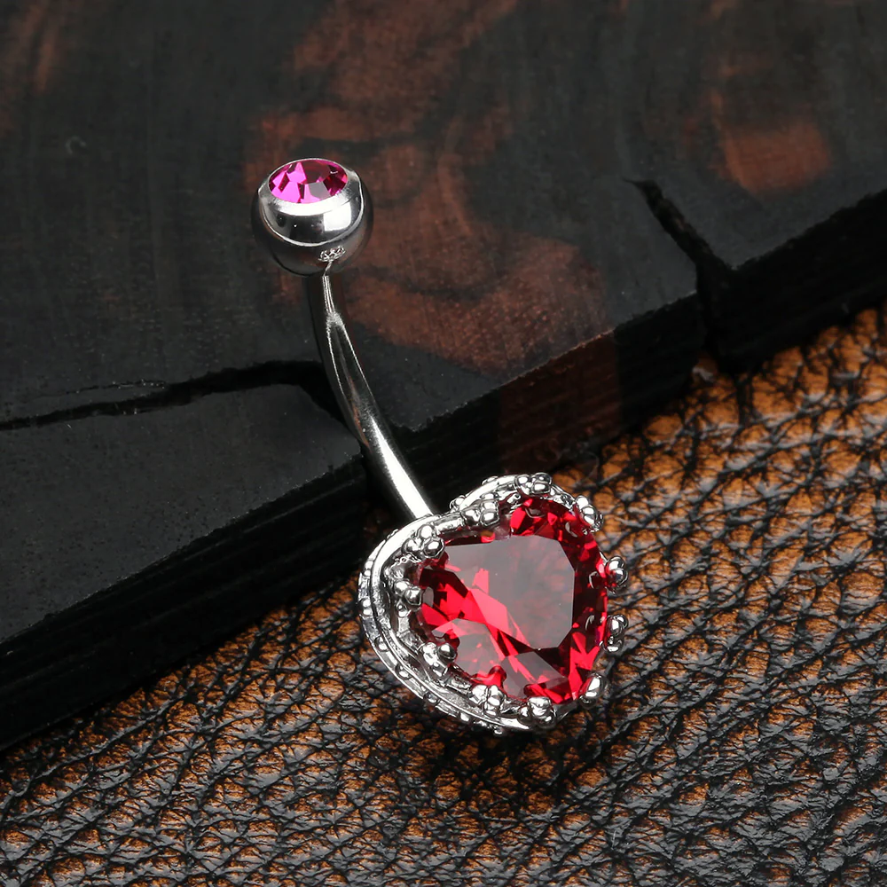 Princess Crown Prong Heart Sparkle Belly Button Ring - Image 3
