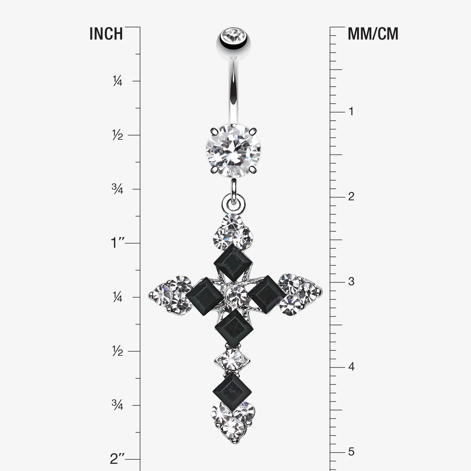 Princess Cut Cross Sparkle Belly Button Ring - Image 2
