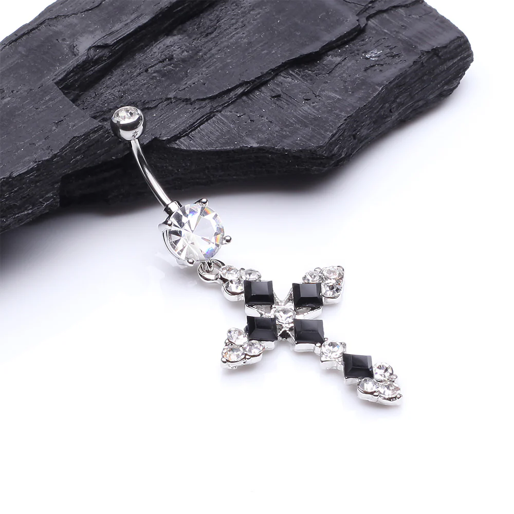 Princess Cut Cross Sparkle Belly Button Ring - Image 3