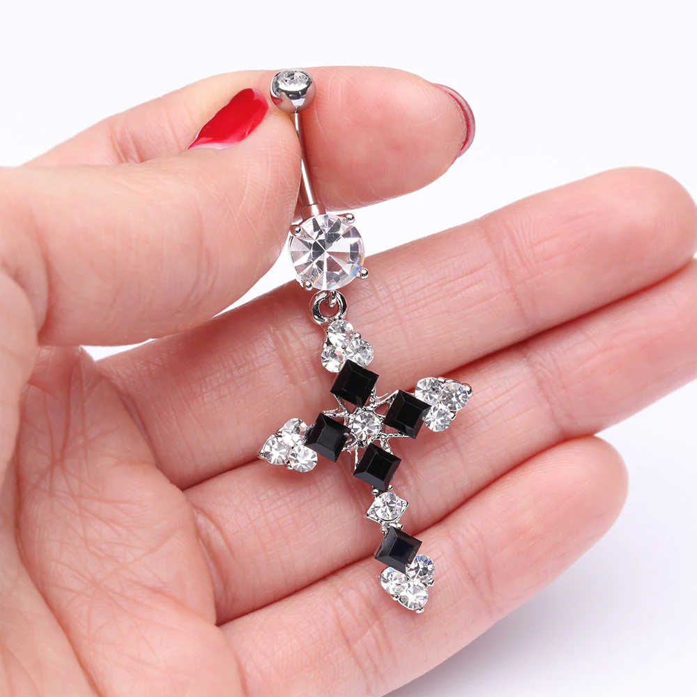 Princess Cut Cross Sparkle Belly Button Ring - Image 4
