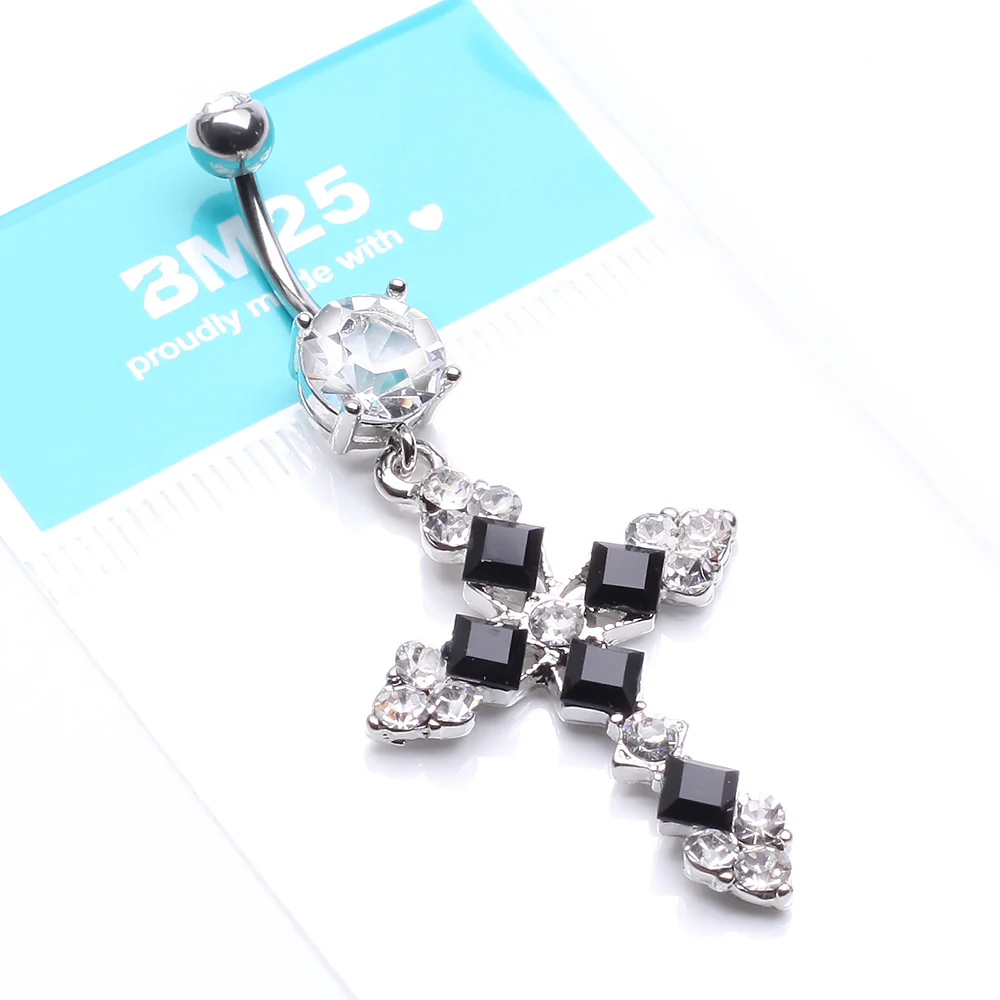 Princess Cut Cross Sparkle Belly Button Ring - Image 5