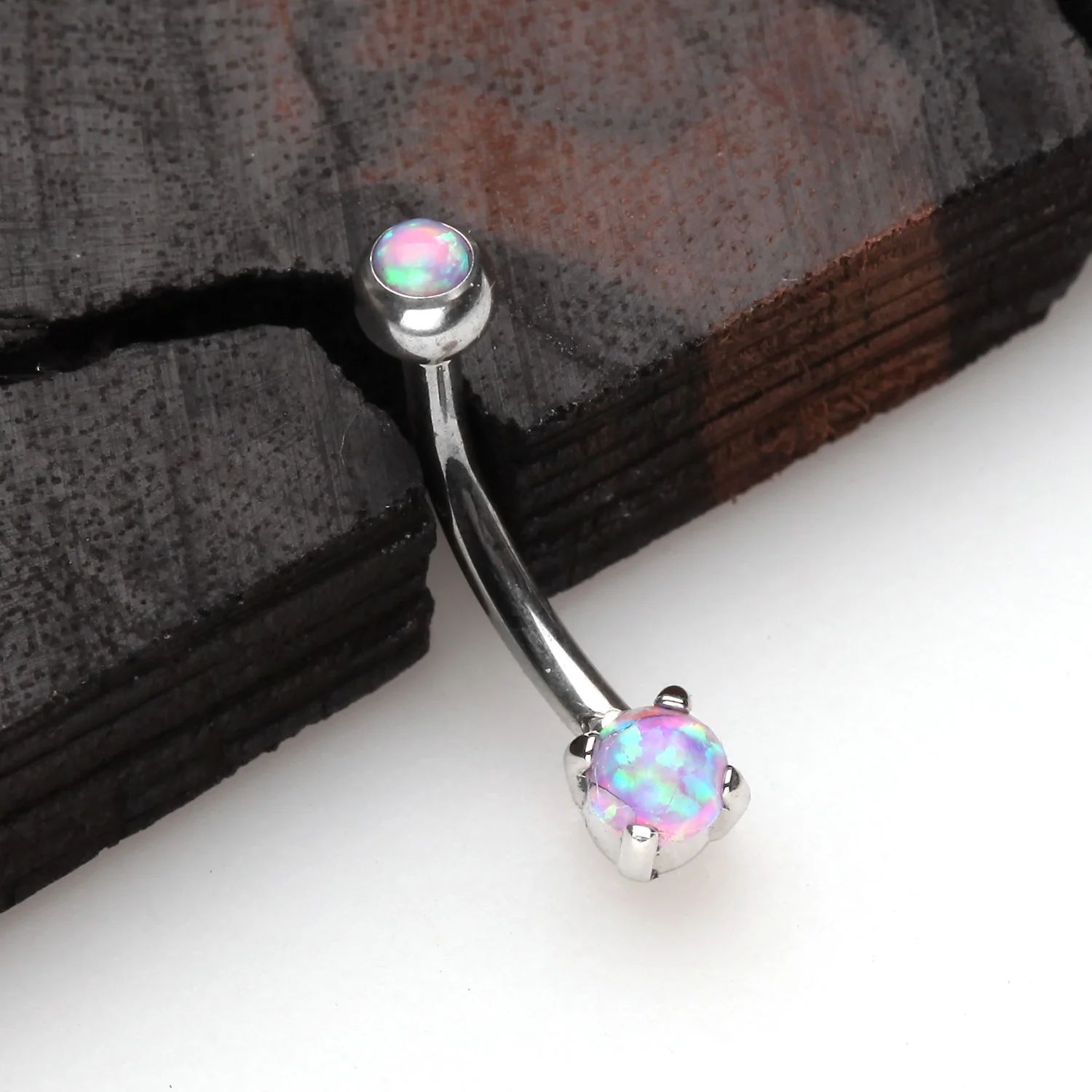 Pristine Fire Opal Sparkles Internally Threaded Curved Barbell - Image 2