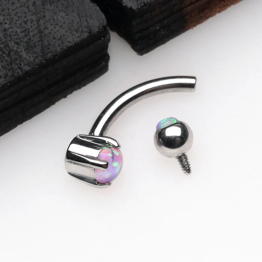 Pristine Fire Opal Sparkles Internally Threaded Curved Barbell - Image 3