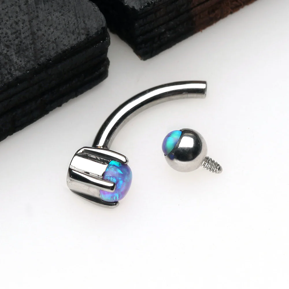 Pristine Fire Opal Sparkles Internally Threaded Curved Barbell - Image 3
