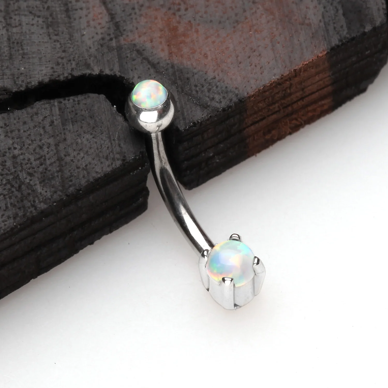 Pristine Fire Opal Sparkles Internally Threaded Curved Barbell - Image 2