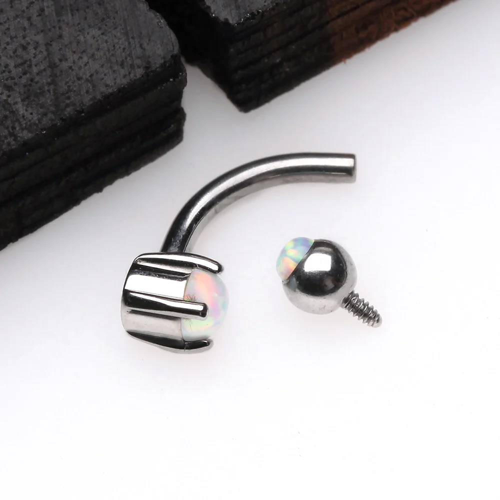 Pristine Fire Opal Sparkles Internally Threaded Curved Barbell - Image 3