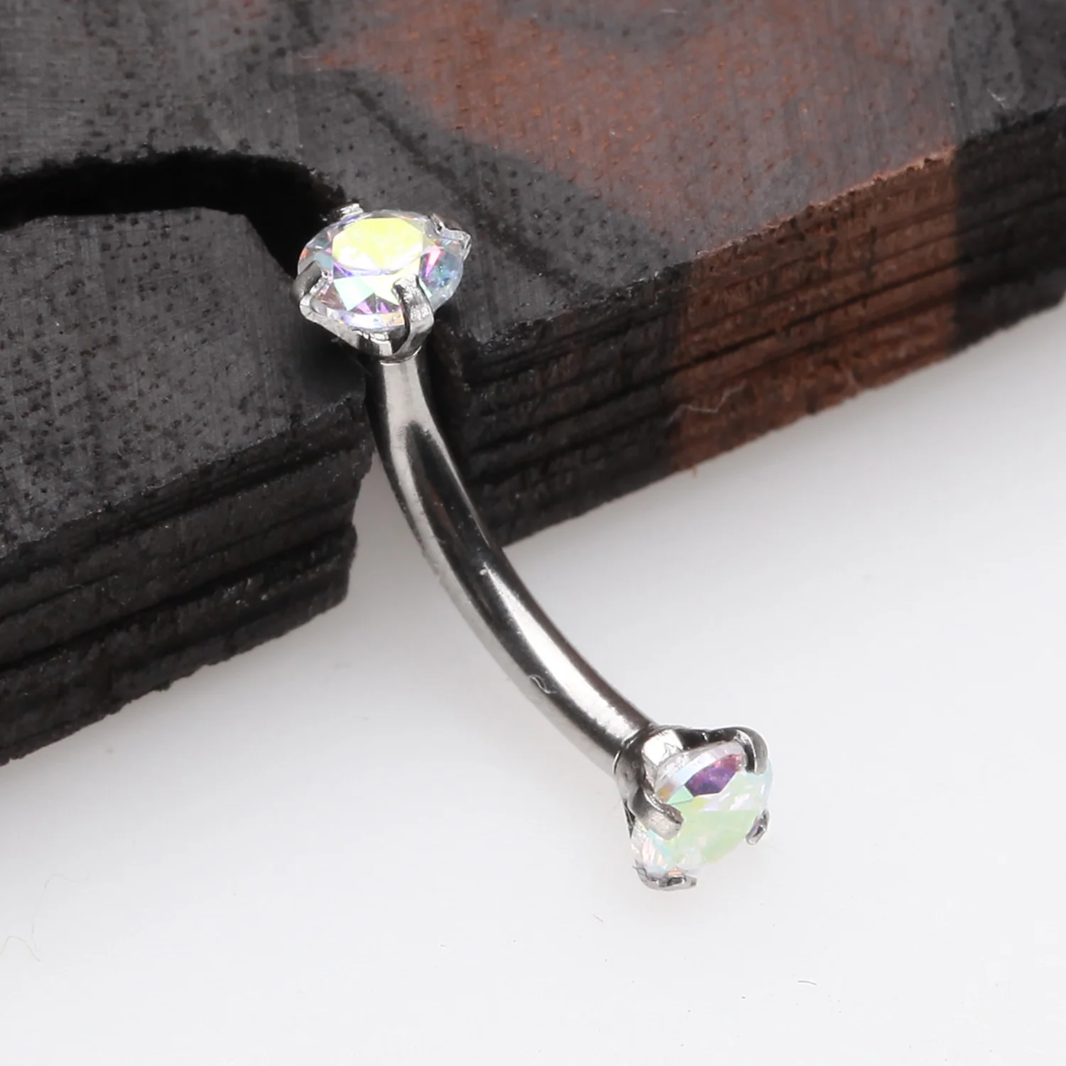 Prong Set Gem Sparkles Internally Threaded Curved Barbell - Image 2