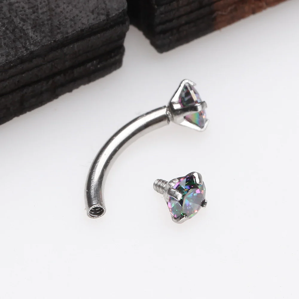 Prong Set Gem Sparkles Internally Threaded Curved Barbell - Image 3