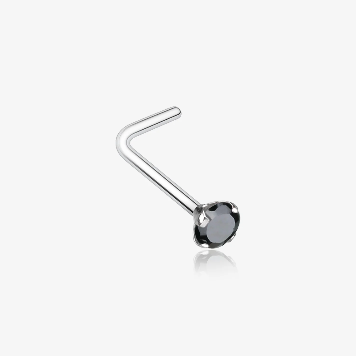 Prong Set Gem Top Steel L-Shaped Nose Ring