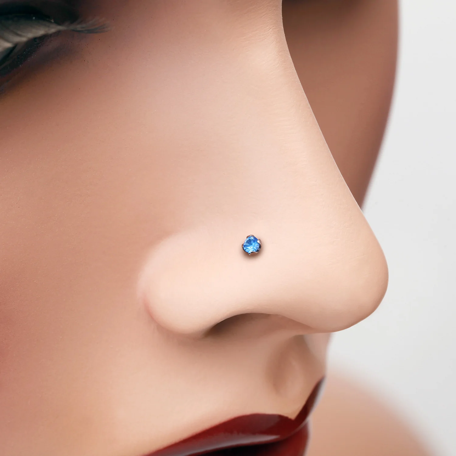 Prong Set Gem Top Steel Nose Stud Ring - Image 2