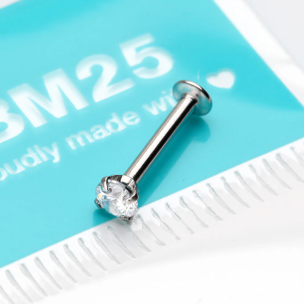 Prong Set Gem Top Threadless Push-In Steel Labret - Image 4