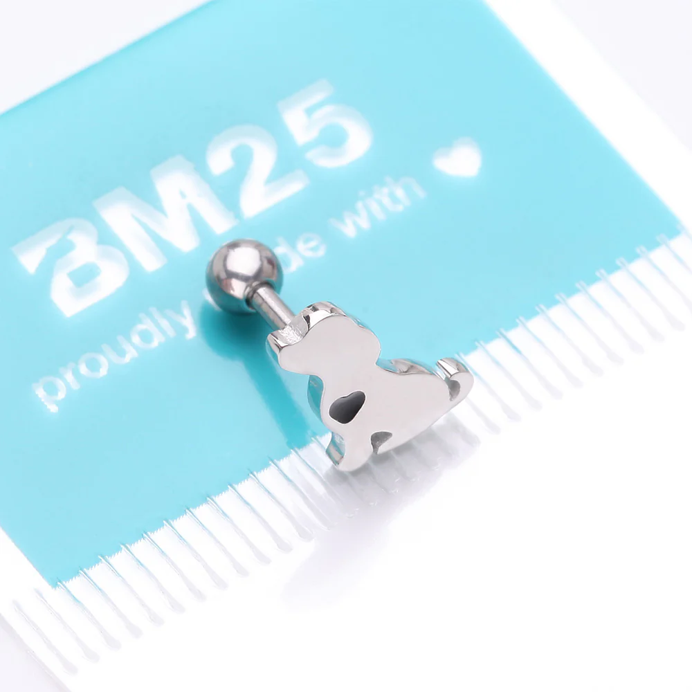 Puppy Dog with Black Heart Accent Cartilage Tragus Barbell Stud - Image 5