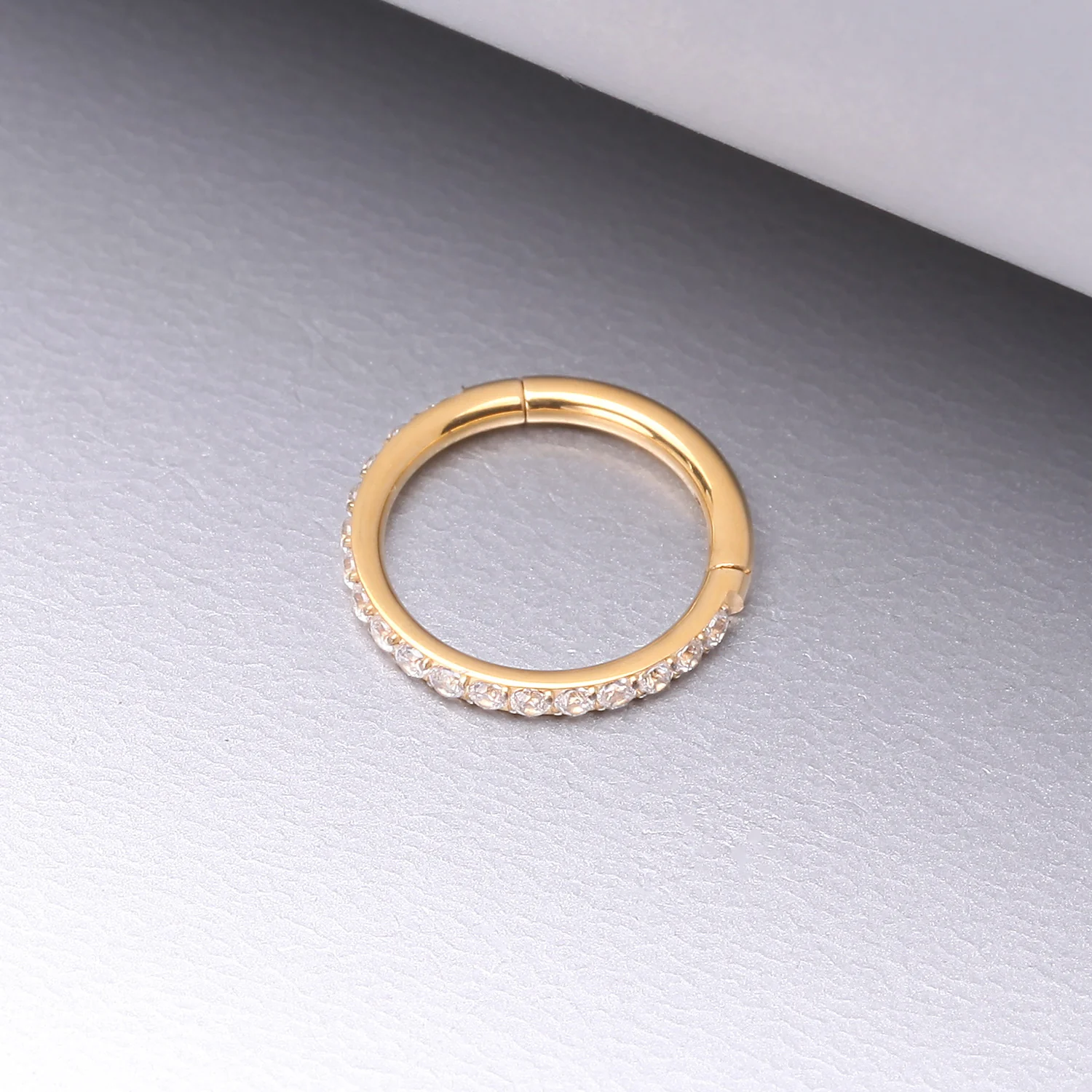 Pure24K Implant Grade Titanium Brilliant Sparkle Gems Lined Seamless Clicker Hoop Ring - Image 2