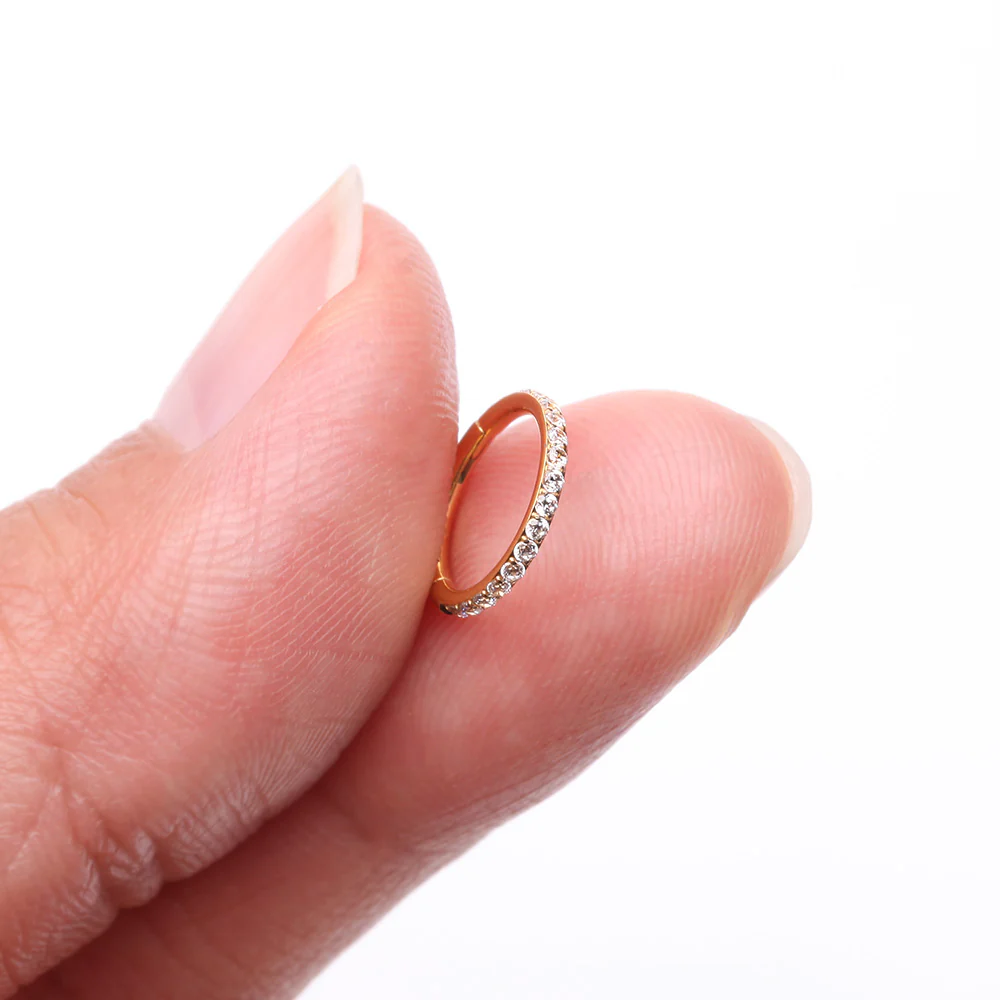 Pure24K Implant Grade Titanium Brilliant Sparkle Gems Lined Seamless Clicker Hoop Ring - Image 3
