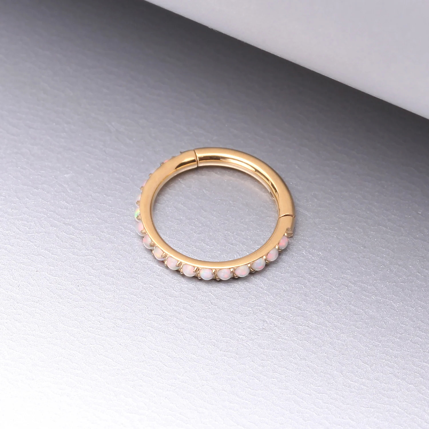 Pure24K Implant Grade Titanium Brilliant Sparkle Opal Lined Seamless Clicker Hoop Ring - Image 2