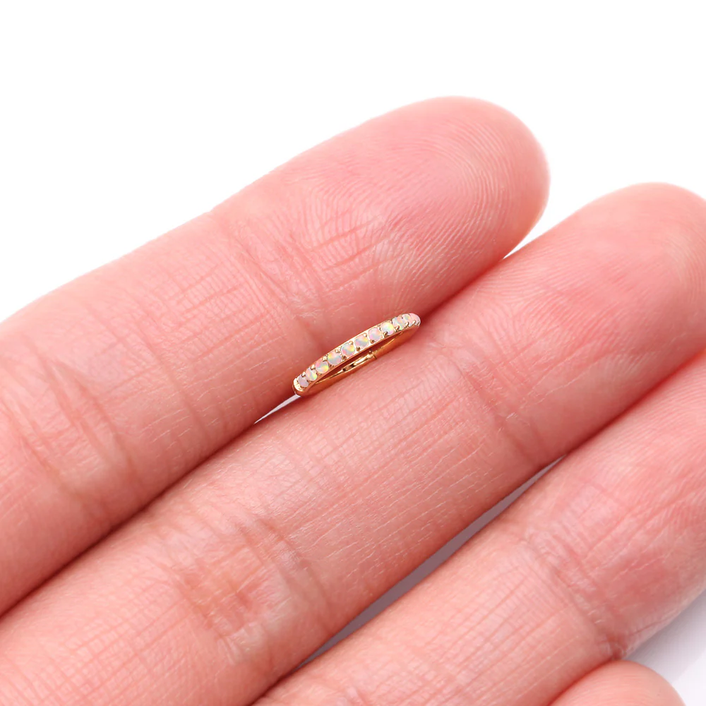 Pure24K Implant Grade Titanium Brilliant Sparkle Opal Lined Seamless Clicker Hoop Ring - Image 3
