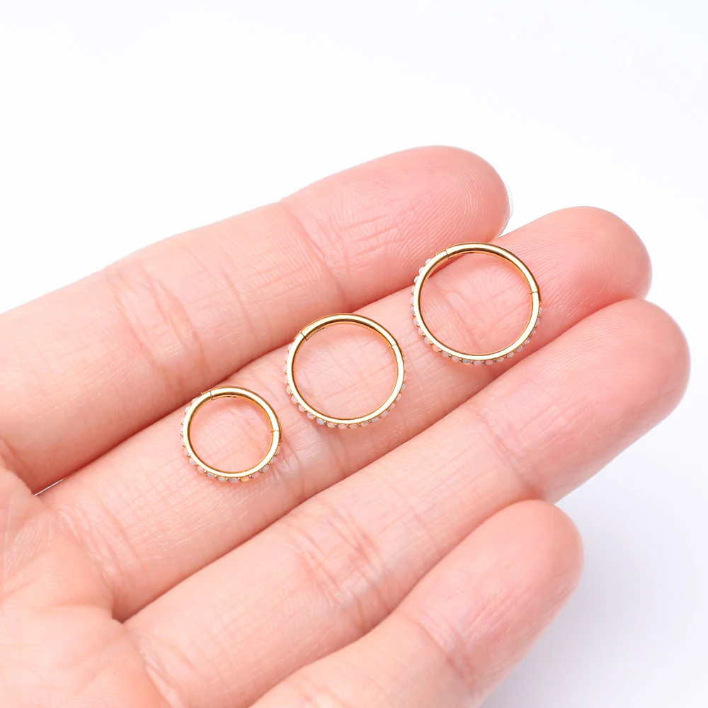 Pure24K Implant Grade Titanium Brilliant Sparkle Opal Lined Seamless Clicker Hoop Ring - Image 4