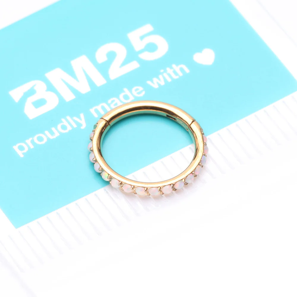 Pure24K Implant Grade Titanium Brilliant Sparkle Opal Lined Seamless Clicker Hoop Ring - Image 5