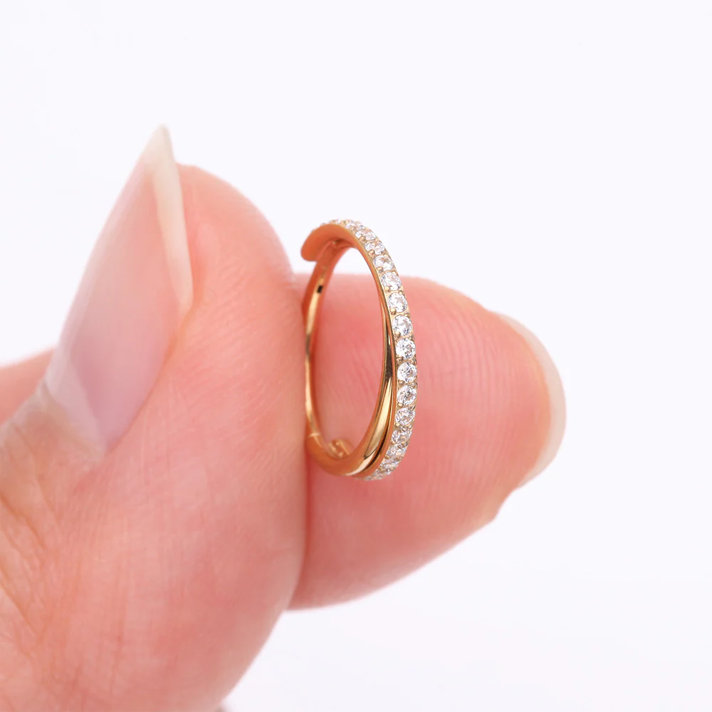 Pure24K Implant Grade Titanium Double Crossing Layer Sparkle Clicker Hoop Ring - Image 3