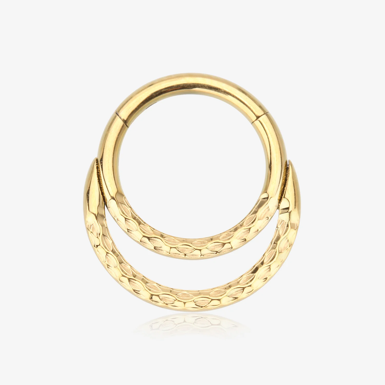 Pure24K Implant Grade Titanium Hammered Accent Double Loop Clicker Hoop Ring