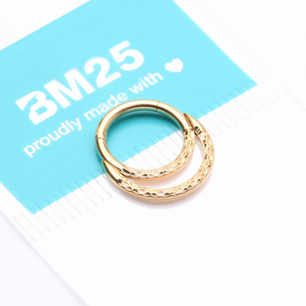 Pure24K Implant Grade Titanium Hammered Accent Double Loop Clicker Hoop Ring - Image 5