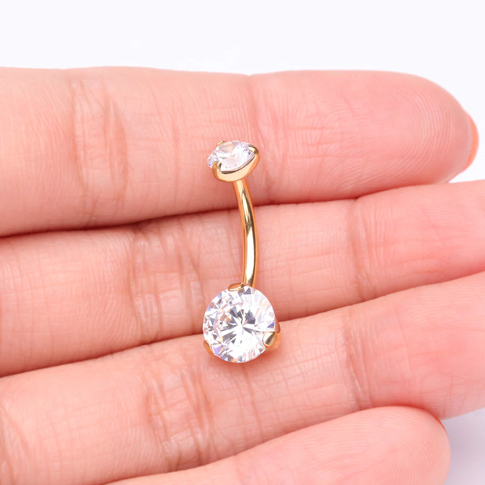 Pure24K Implant Grade Titanium Internally Threaded Prong Set Belly Button Ring - Image 3