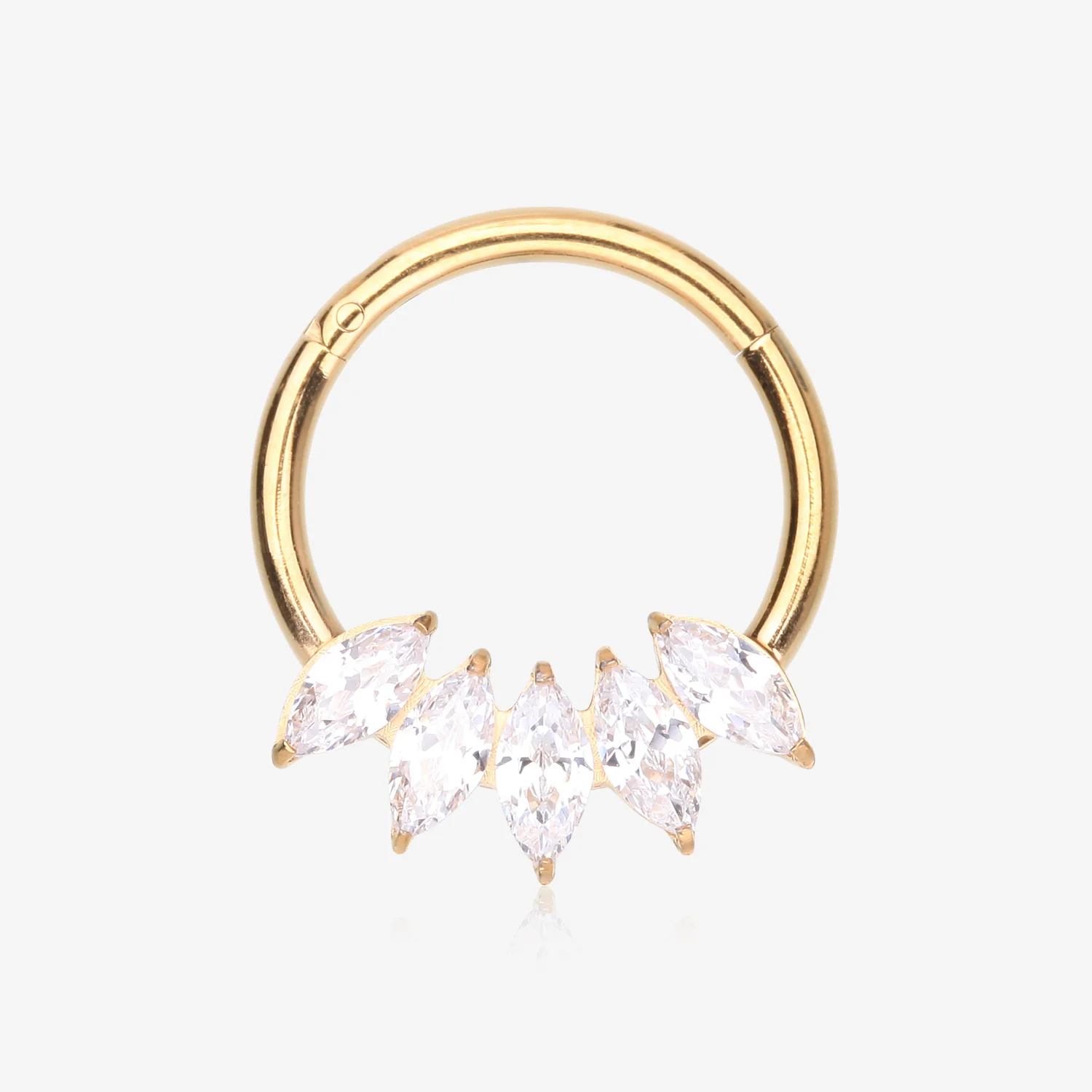 Pure24K Implant Grade Titanium Marquise Fan Sparkle Clicker Hoop Ring
