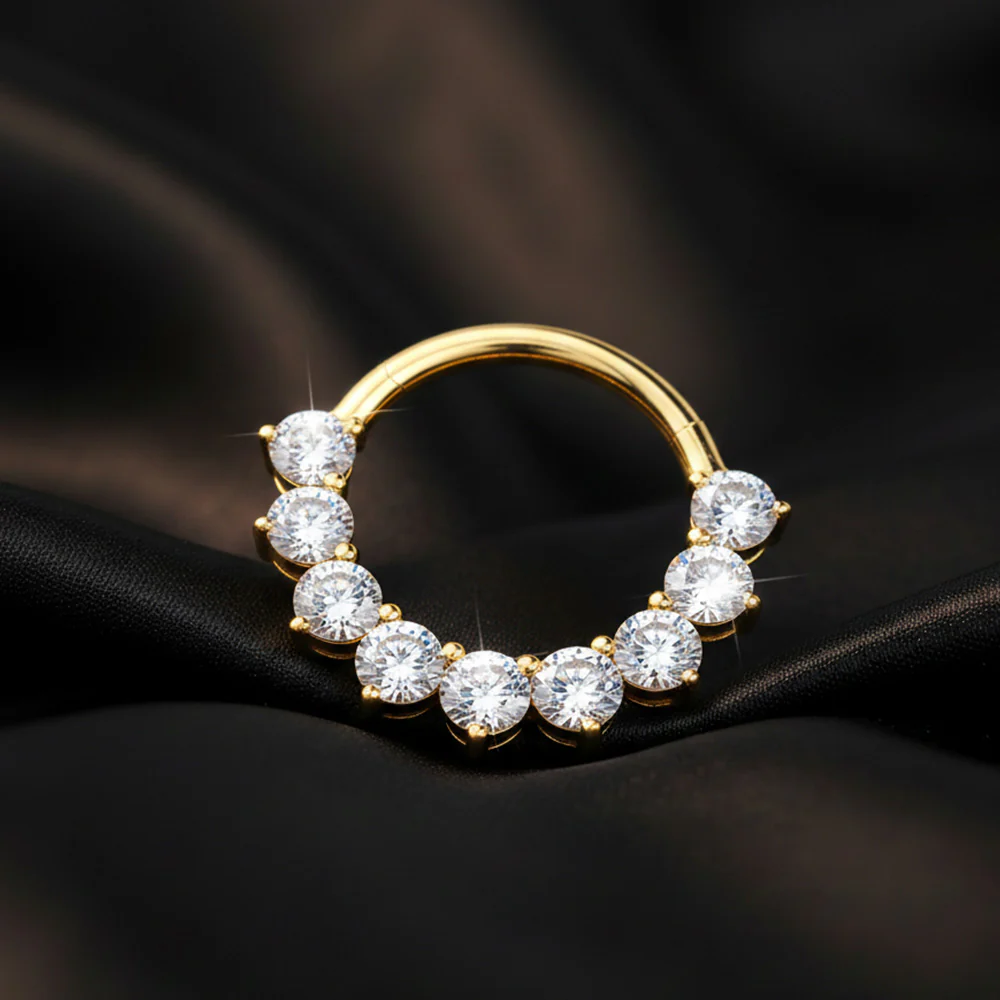 Pure24K Implant Grade Titanium Moissanite Royal Floral Sparkle Clicker Hoop Ring - Image 3