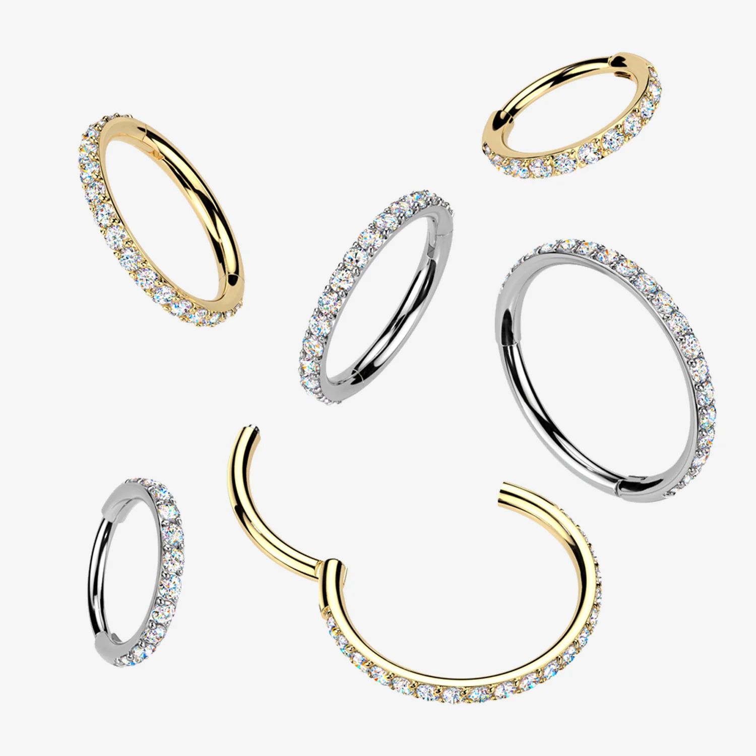 Pure24K Implant Grade Titanium Moissanite Sparkle Gems Lined Clicker Hoop Ring - Image 2