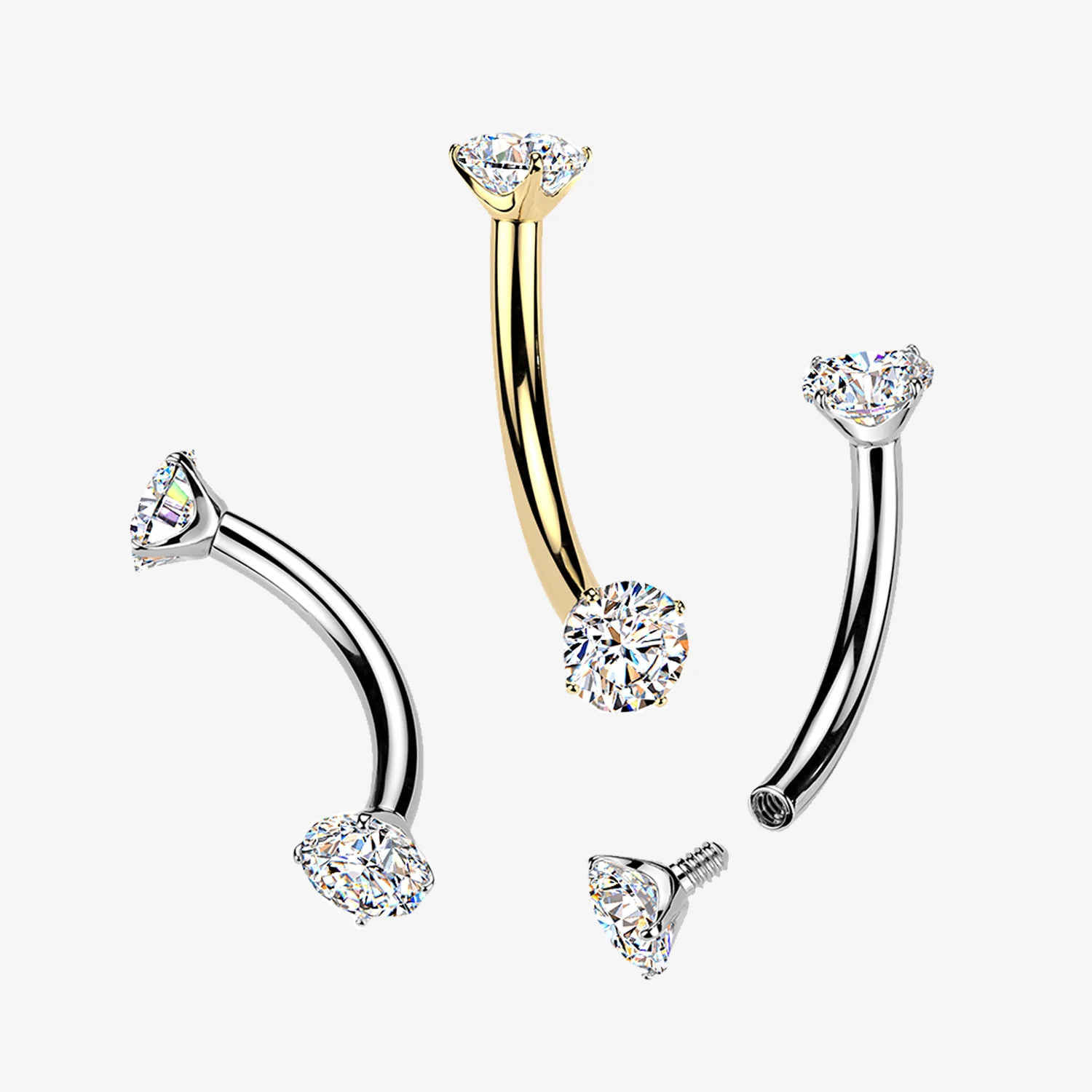 Pure24K Implant Grade Titanium Moissanite Sparkle Internally Threaded Curved Barbell - Image 2